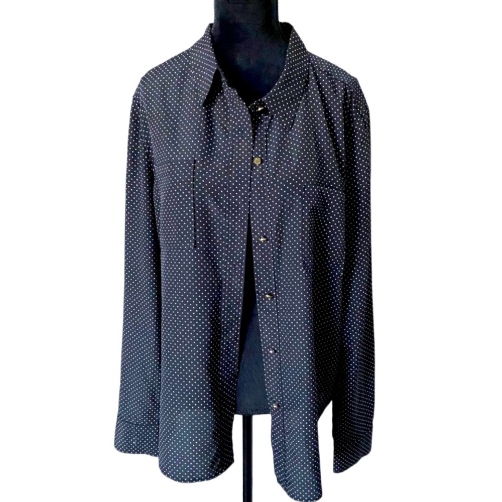 JUICY COUTURE Polka Dot Button up women’s Long sleeve Blouse top size Large